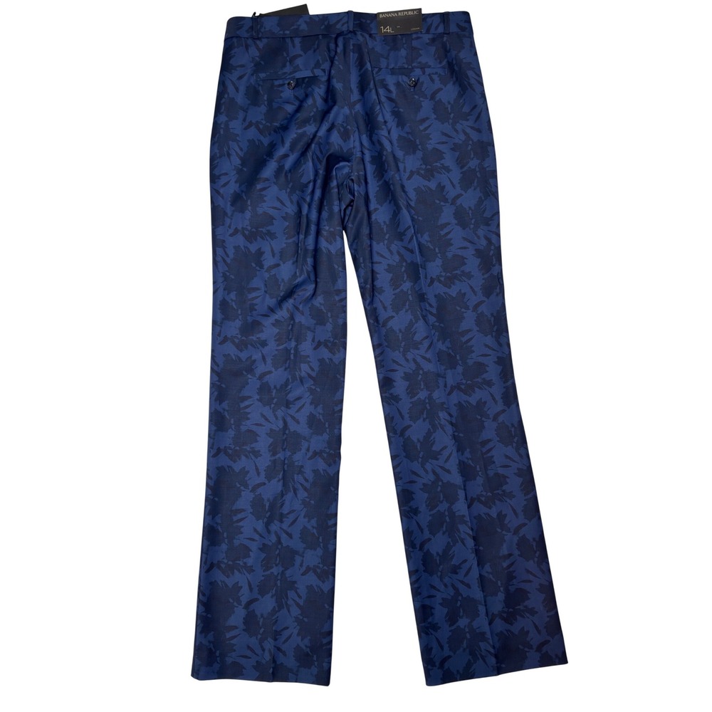 Banana Republic Womens Pants Size 14 Long 14L Logan Navy Floral Wool Trouser NWT - Picture 2 of 10